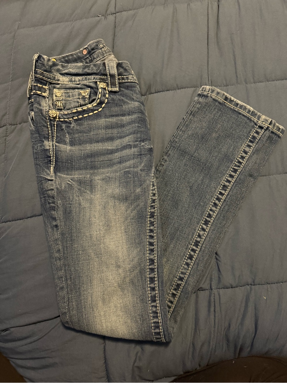Miss Me Dark Wash Denim Jeans with Embroidered Waistband - Picture 6 of 15